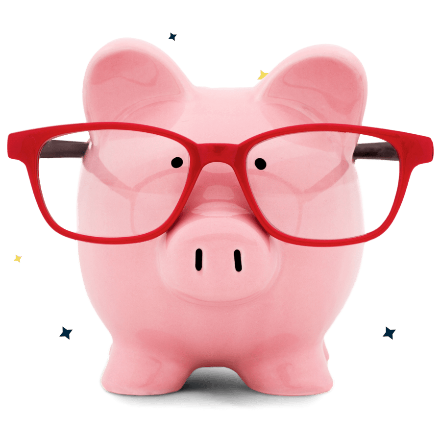 piggy bank with glasses